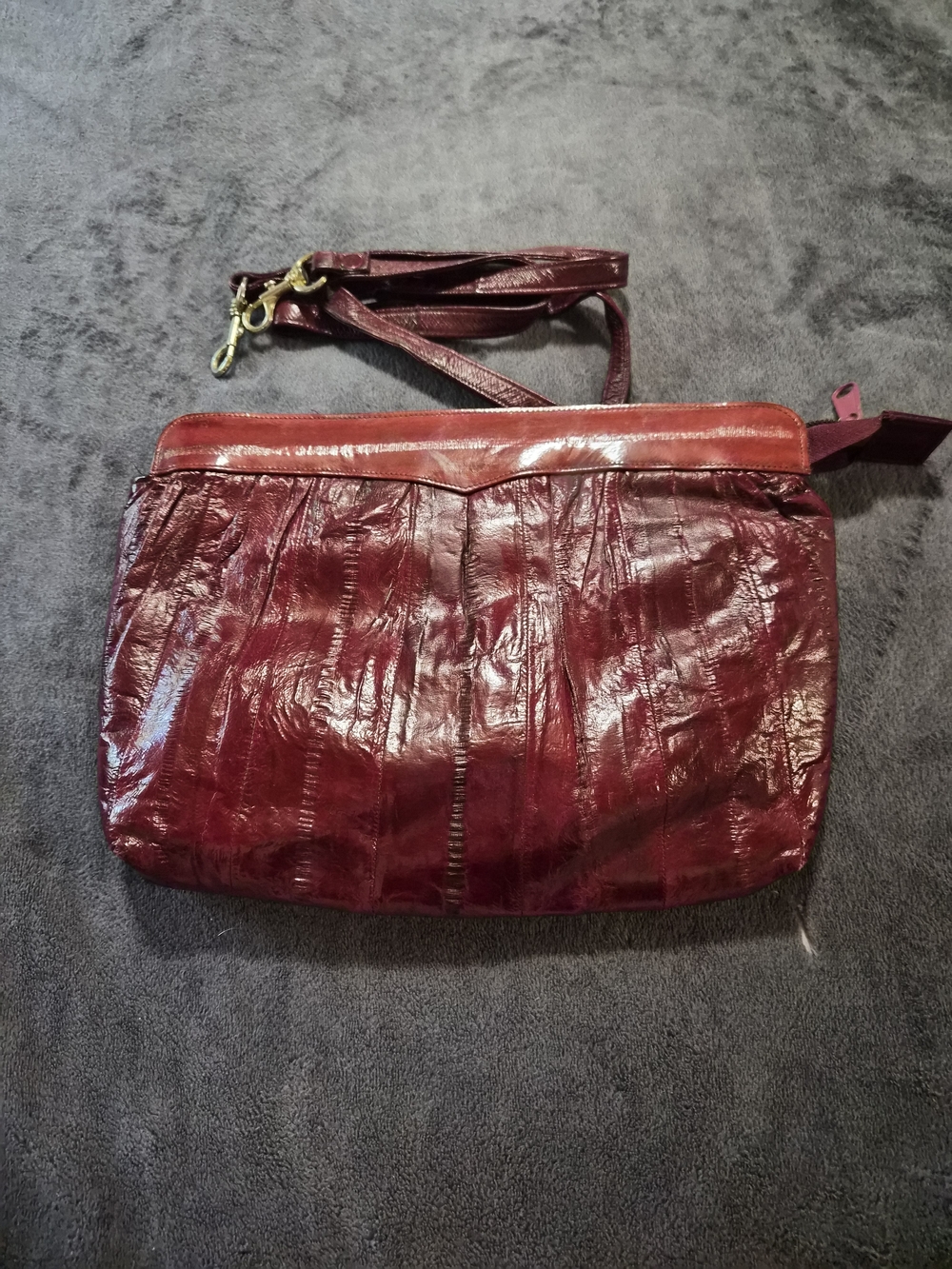 vintage burgundy genuine eelskin leather convertible clutch